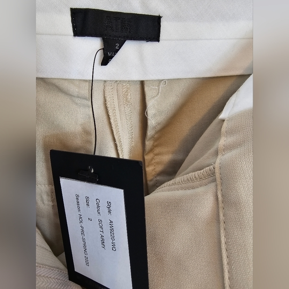 Atm Anthony Thomas Melillo size 2 satinc stripe khaki trousers NWT - Picture 4 of 6